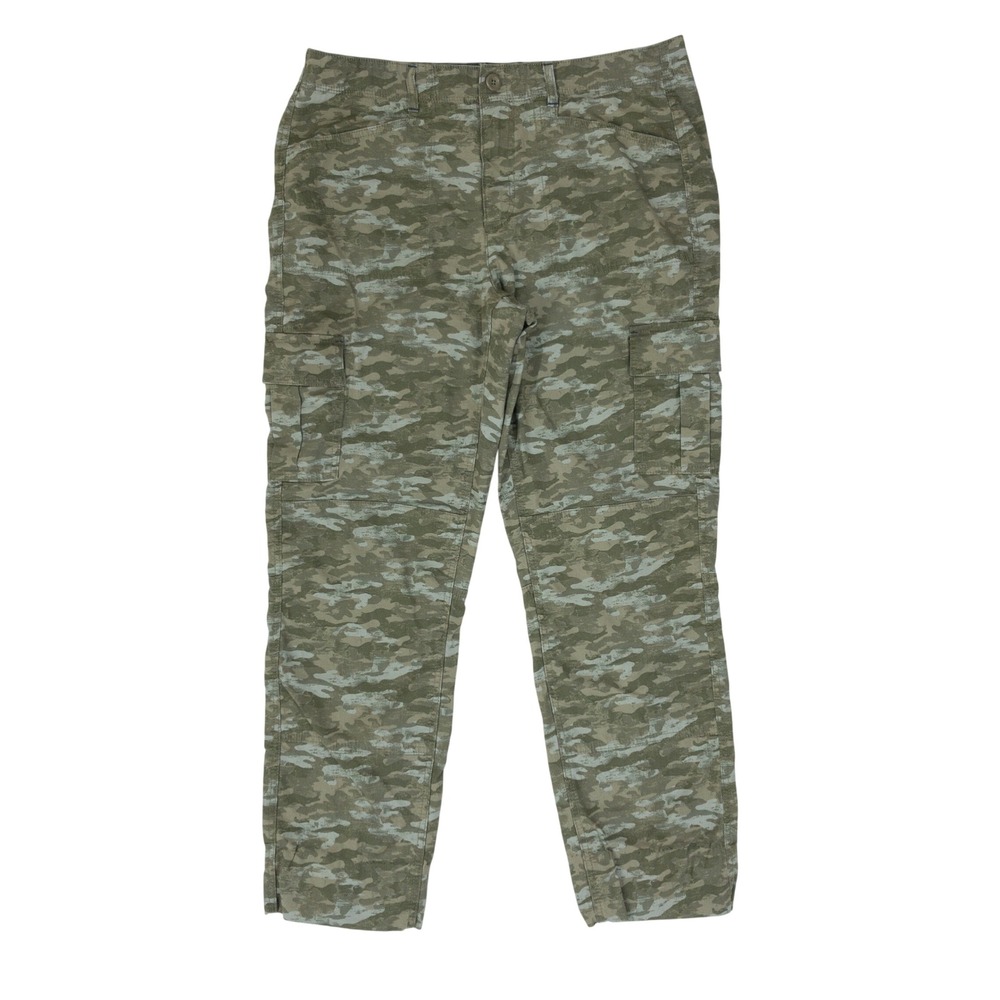LLBean Cargo Pants Womens Size 12MT Green Camo Favorite Fit Stretch Utility Tall
